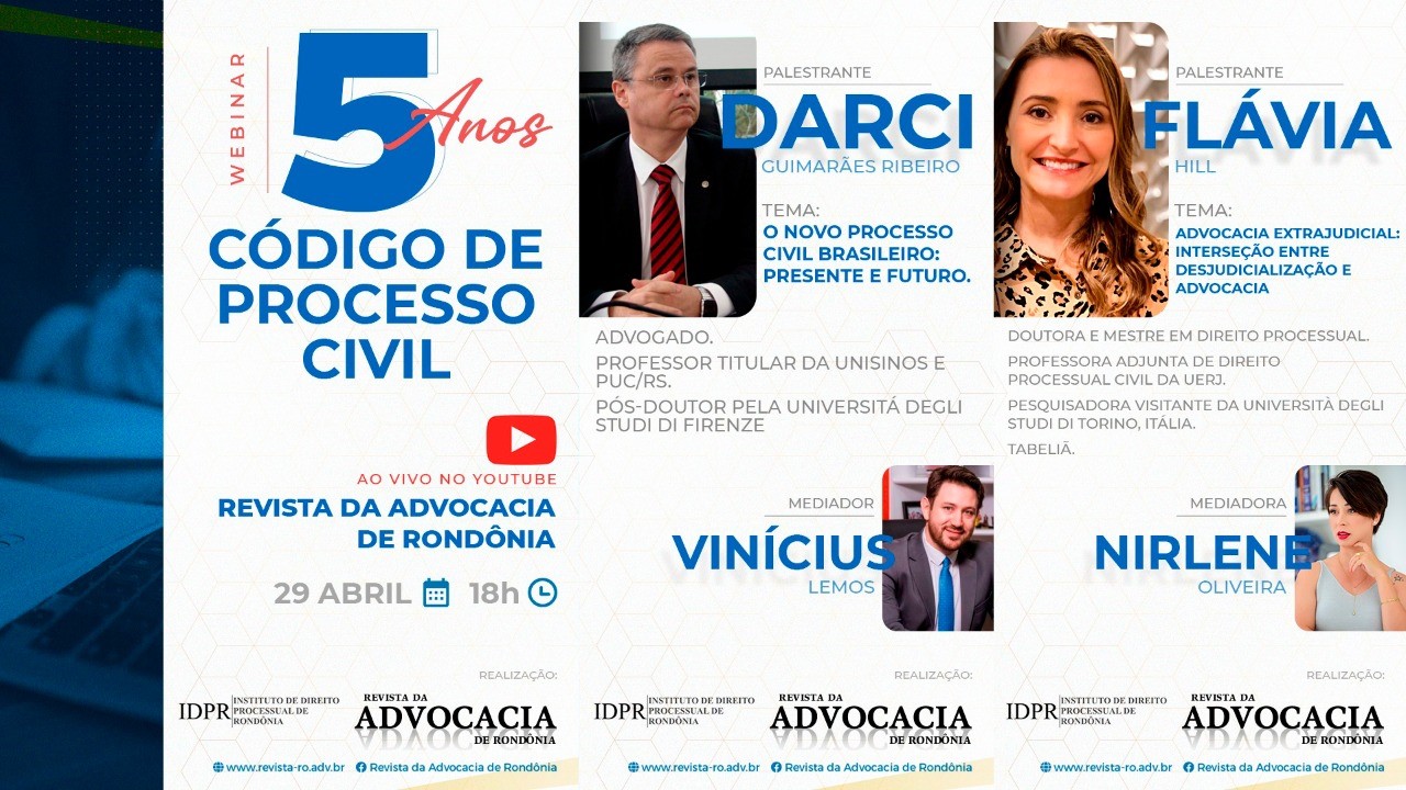 Professores do curso de Direito da UNIRON participarão de webinar comemorativa aos 5 anos de vigência do Código de Processo Civil - News Rondônia