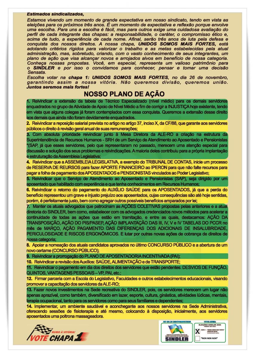 Confira os candidatos ao colegiado Diretor do Sindler - CHAPA 1 - News Rondônia