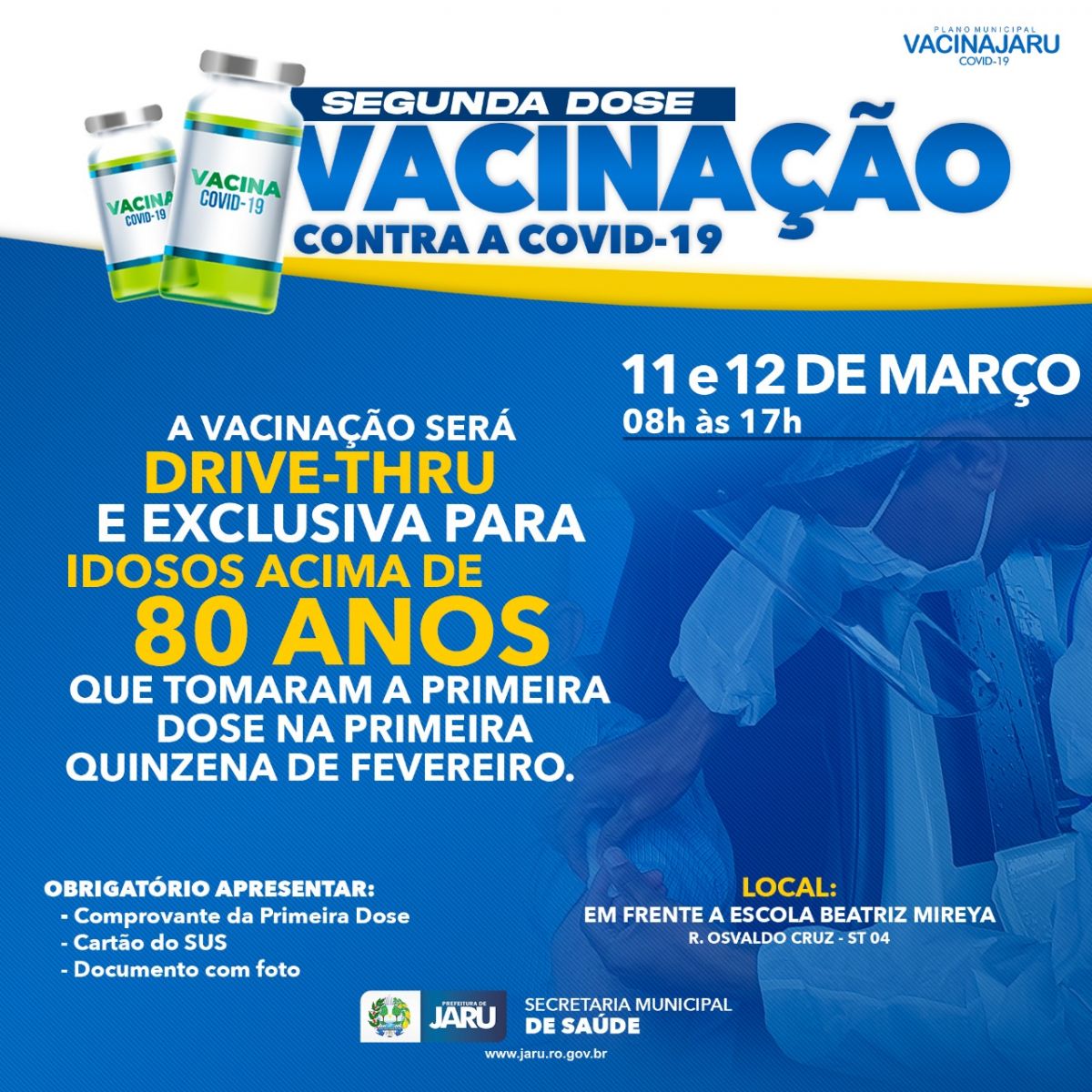 2ª dose da vacina contra o Coronavírus para idosos com mais de 80 anos será nos dias 11 e 12 de março em Jaru - News Rondônia