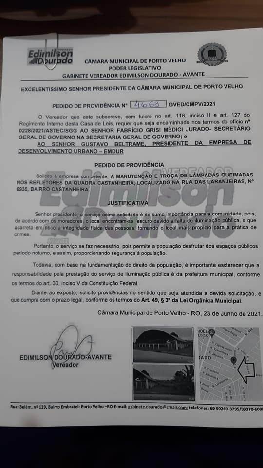 Iluminação é revitalizada na Quadra do Castanheira após solicitação do vereador Edimilson Dourado - News Rondônia
