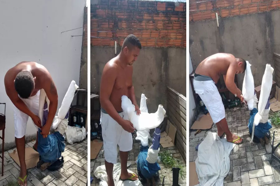 Pintor constrói boneco realista e coloca de ponta-cabeça em buraco após sofrer acidente - News Rondônia