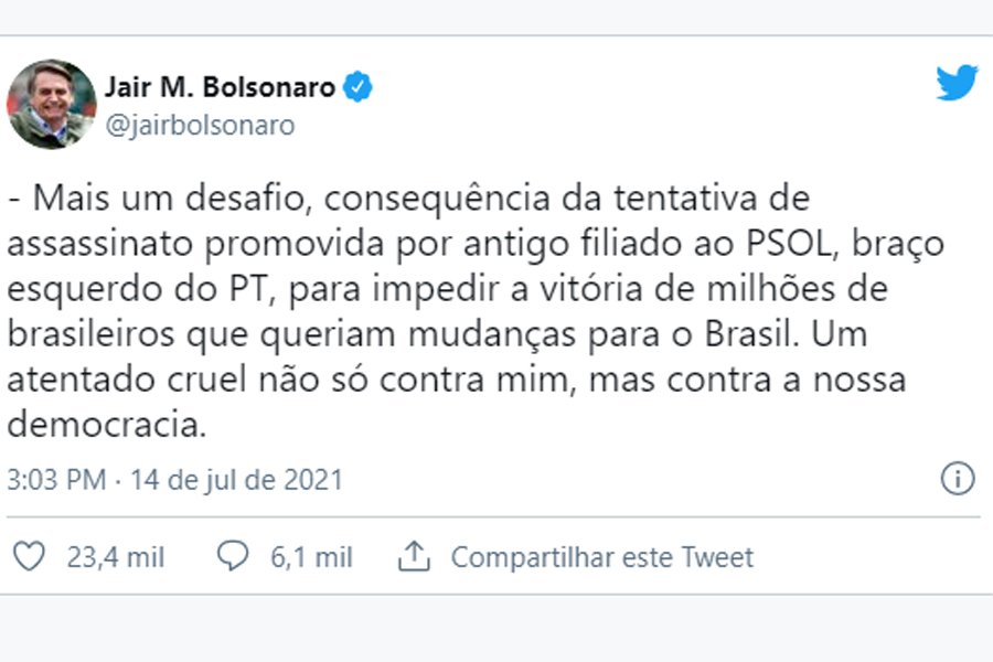 Com obstrução intestinal, Bolsonaro será levado para São Paulo - News Rondônia