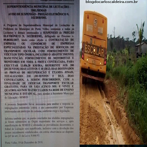 URGENTE - COM VÁRIAS IRREGULARIDADES, EDITAL DO TRANSPORTE ESCOLAR RURAL É SUSPENSO - News Rondônia