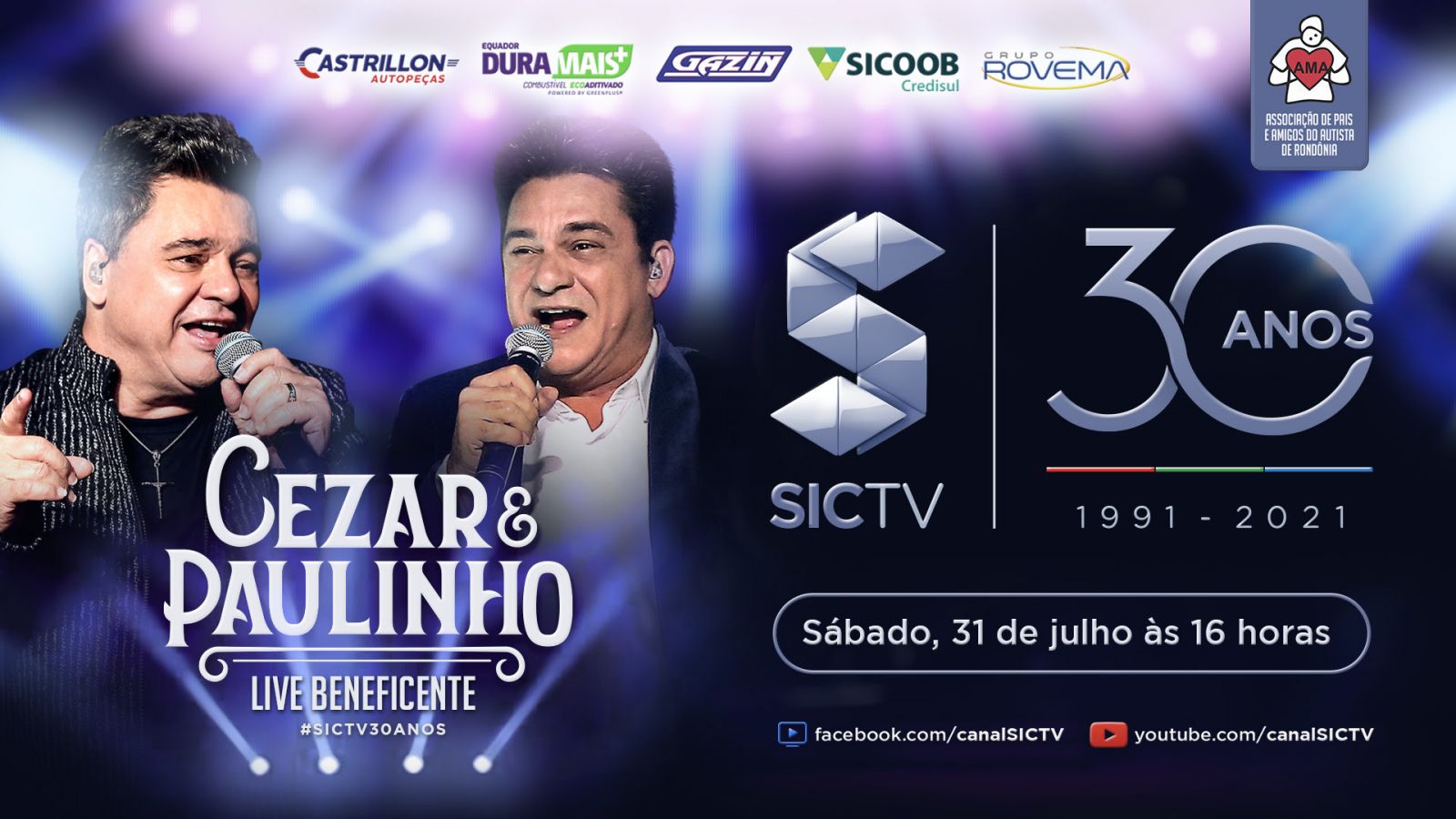 SIC TV promove live beneficente com a dupla Cezar & Paulinho em comemoração ao aniversário de 30 anos da emissora rondoniense - News Rondônia