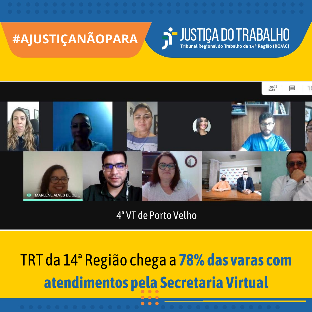 TRT da 14ª Região chega a 78% das varas com atendimentos pela Secretaria Virtual - News Rondônia