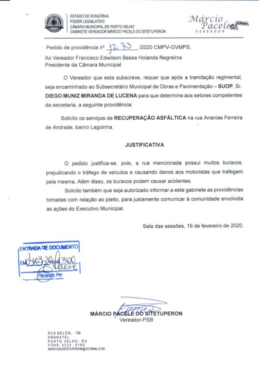 Prefeitura atende vereador Marcio Pacele e realiza trabalho de recuperação asfáltica da rua Ananias Ferreira de Andrade - News Rondônia