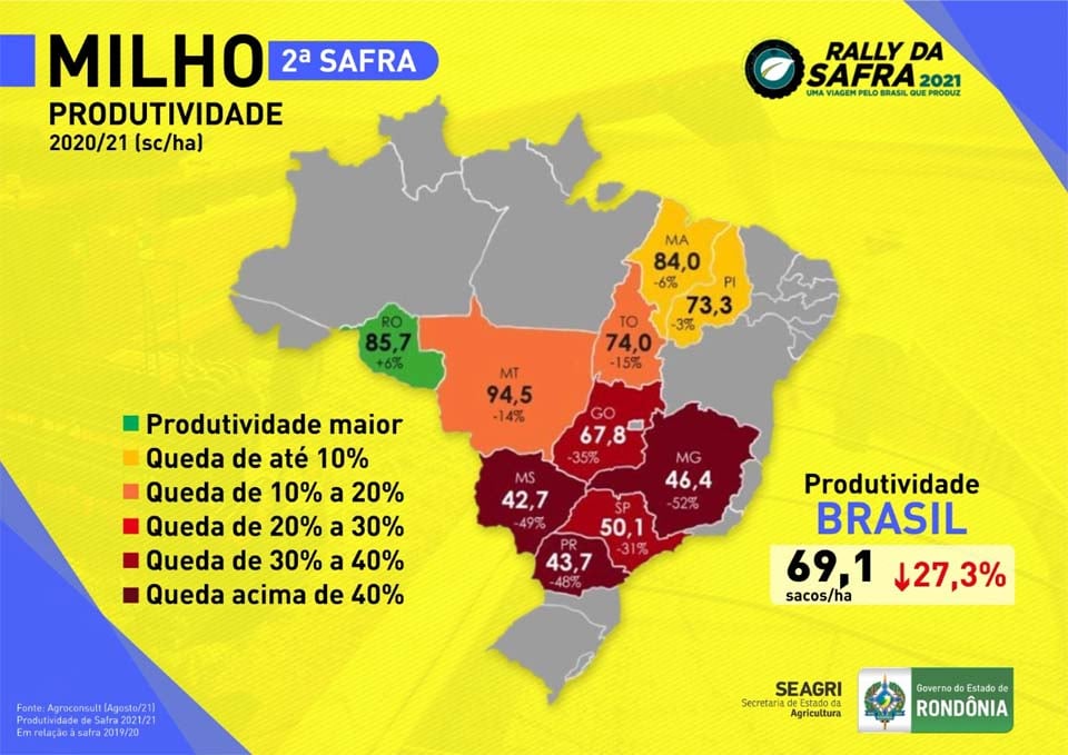 Rondônia é o único Estado brasileiro a registrar aumento na produtividade do milho na segunda safra de 2020/21 - News Rondônia