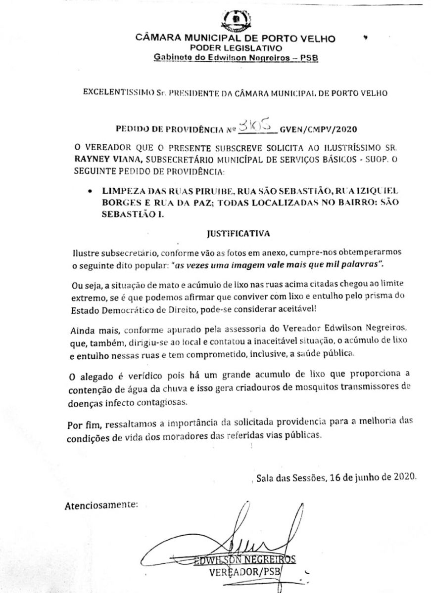 Prefeitura de Porto Velho atende providências solicitadas pelo vereador Edwilson Negreiros na Capital - News Rondônia
