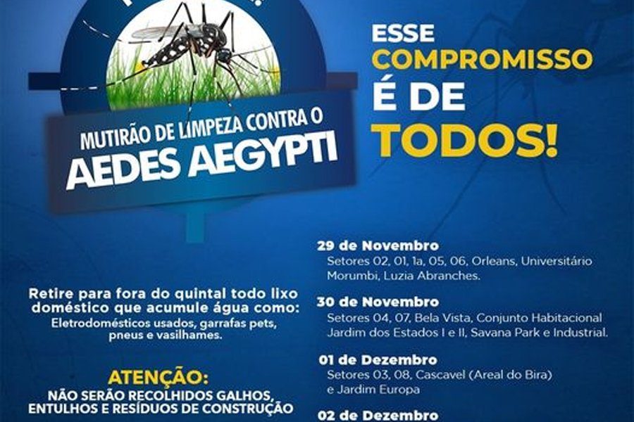 Mutirão de limpeza contra o aedes aegypti começa nesta segunda-feira, 29; ação contemplará bairros e distritos de Jaru - News Rondônia