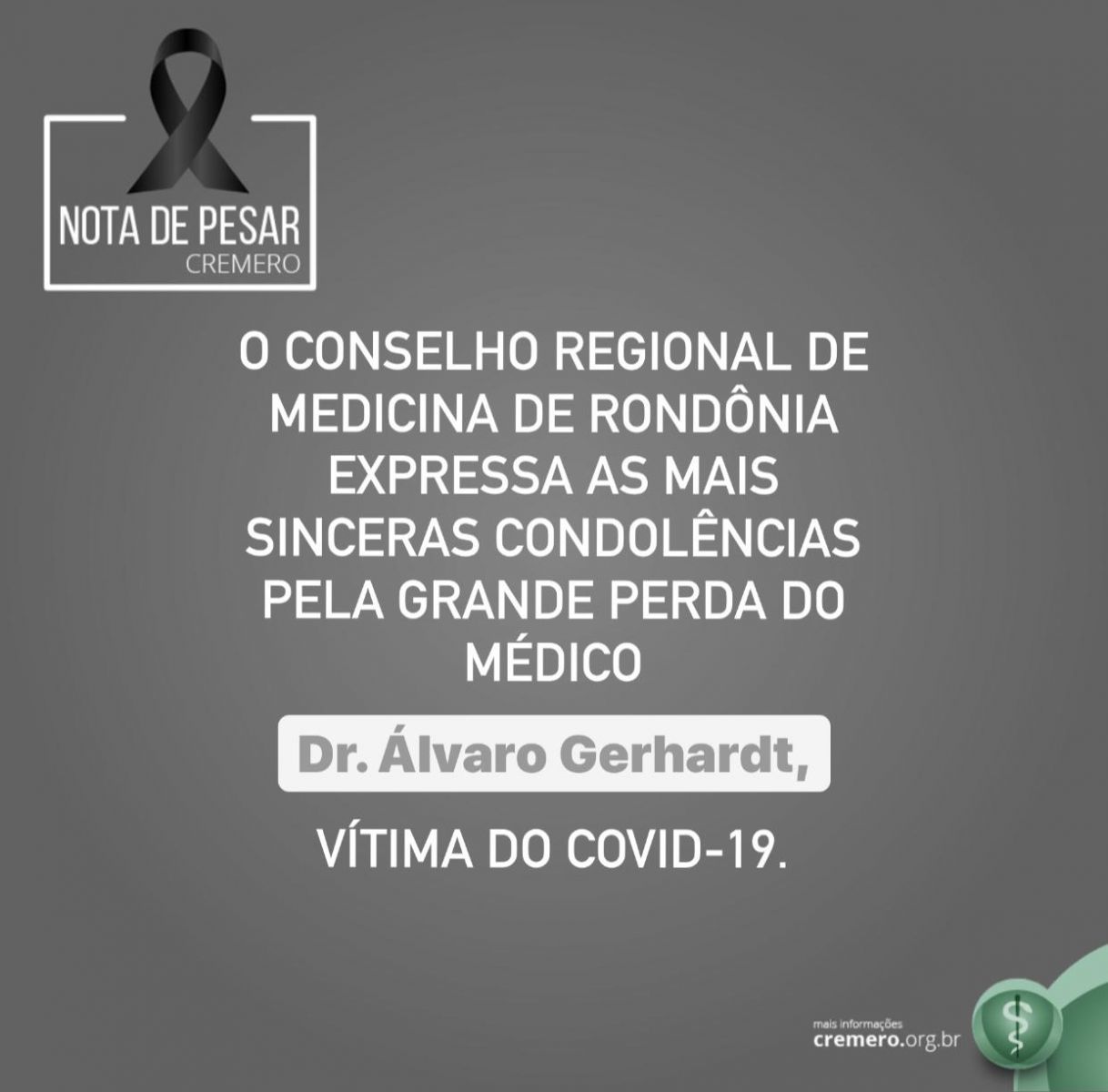 NOTA DE PESAR: Pelo falecimento do médico Dr. Alvaro Gerhardt - News Rondônia