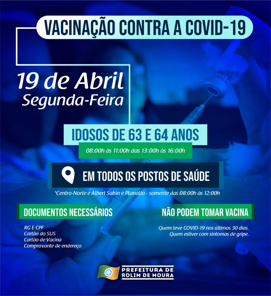 Idosos de 63 e 64 anos serão vacinados segunda-feira (19) - News Rondônia