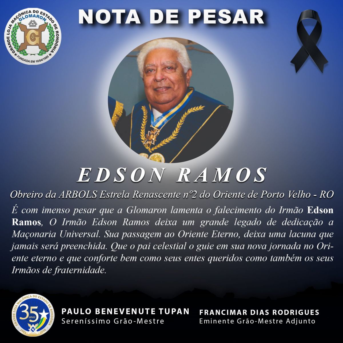 Nota de pesar pelo falecimento do Sr. Edson Ramos - News Rondônia