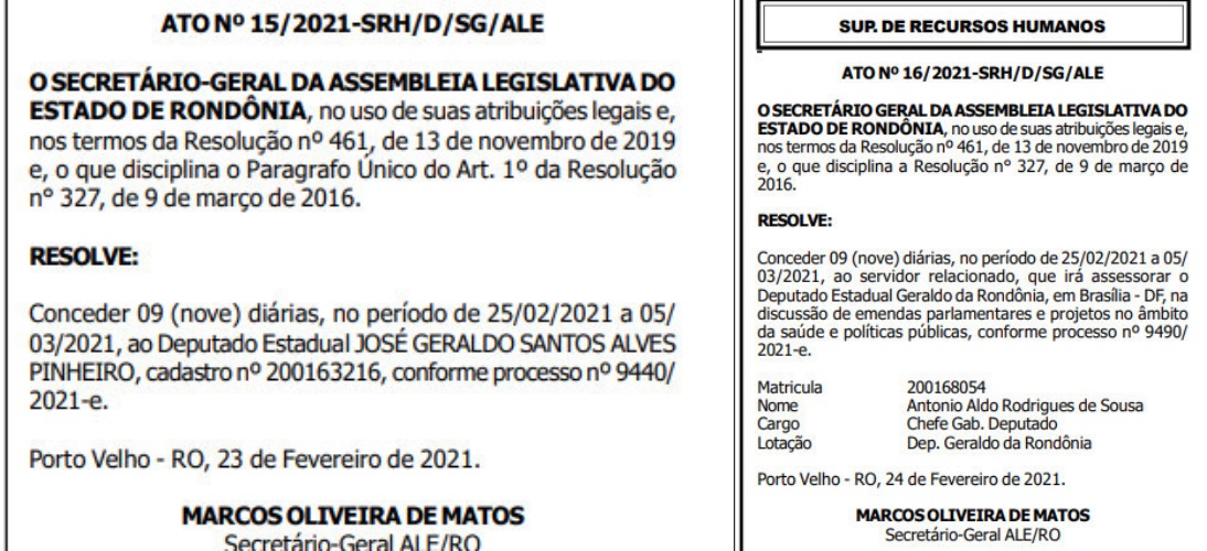 Com justificativa furada, dep. Geraldo da Rondônia e seu chefe de gabinete recebem 18 mil reais em diárias para passar 09 dias em Brasília - News Rondônia