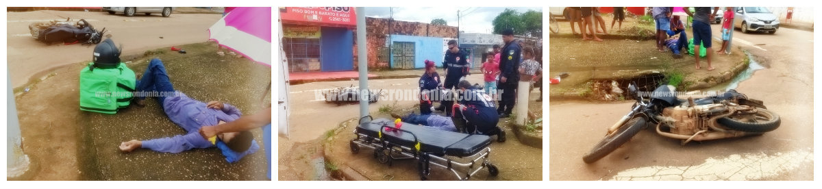 MOTOBOY FICA COM ESCORIAÇÕES APÓS COLIDIR CONTRA CARRO EM CRUZAMENTO - News Rondônia