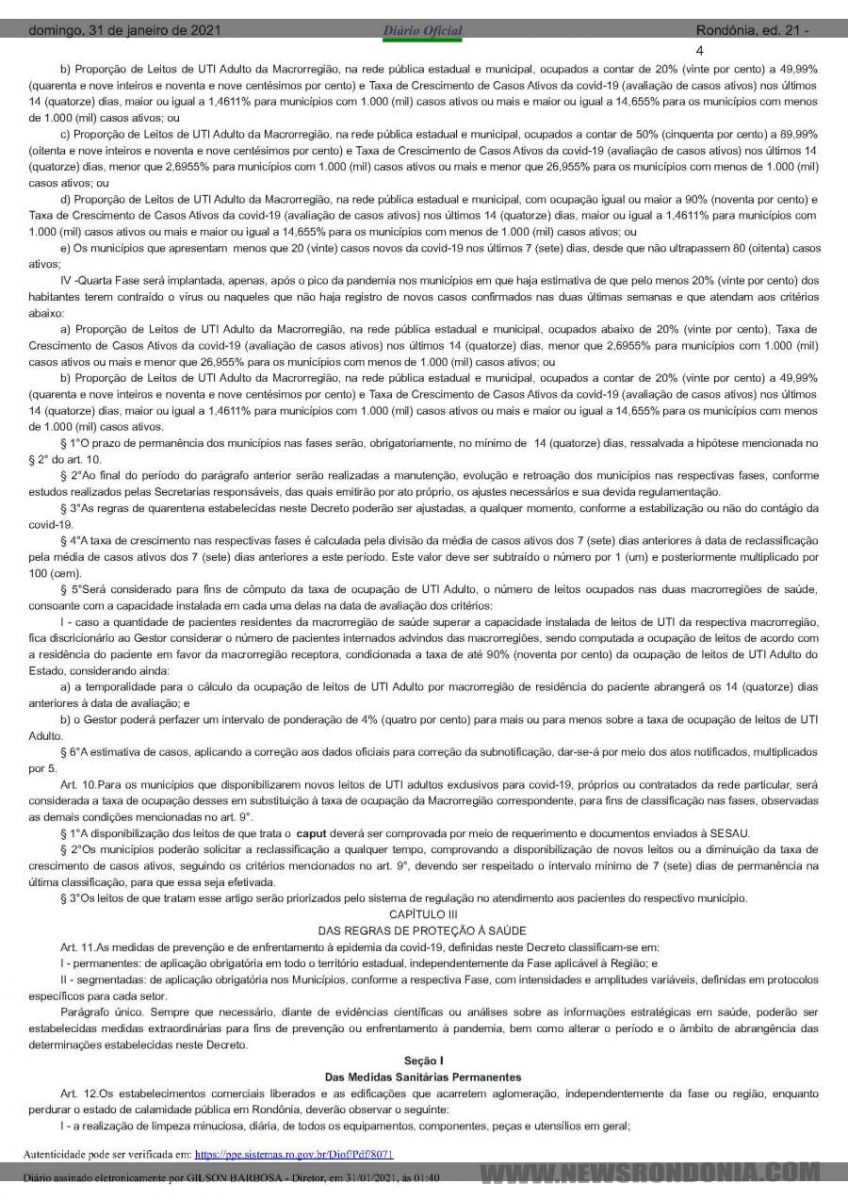 Governo publica novo decreto de distanciamento social controlado para fins de prevenção e de enfrentamento ao COVID-19 - News Rondônia