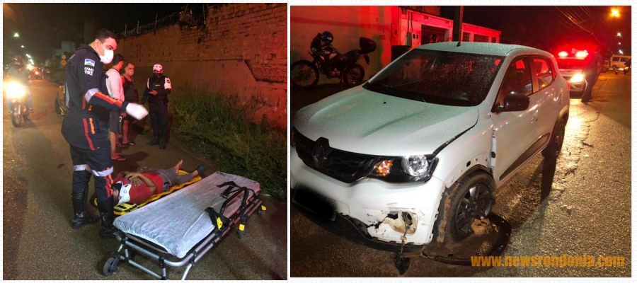 Motoboy fica com fratura exposta após colisão com carro; Ele perdeu o controle após se distrair ao telefone - News Rondônia