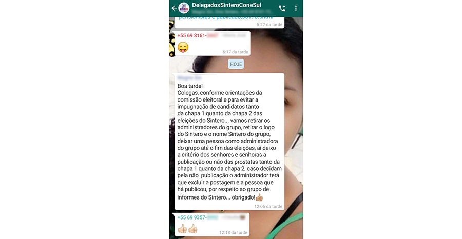 Chapa 1 do Sintero faz mudanças em grupos de Whatsapp de filiados para não cumprir Resolução - News Rondônia