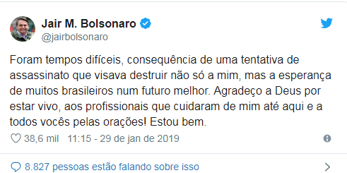 BOLSONARO AGRADECE ORAÇÕES E ATUAÇÃO DA EQUIPE MÉDICA - News Rondônia