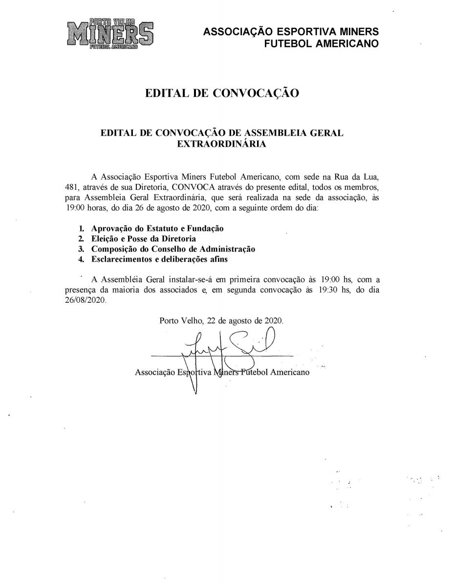 PORTO VELHO MINERS: Edital de Convocação - News Rondônia