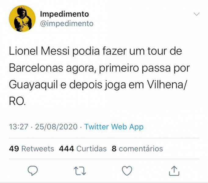 Com a possível saída de Messi do Barça, internautas pedem argentino no Barcelona de Rondônia - News Rondônia