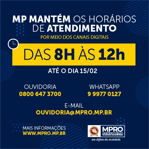 MP manterá atendimento remoto à população até 15 de fevereiro - News Rondônia