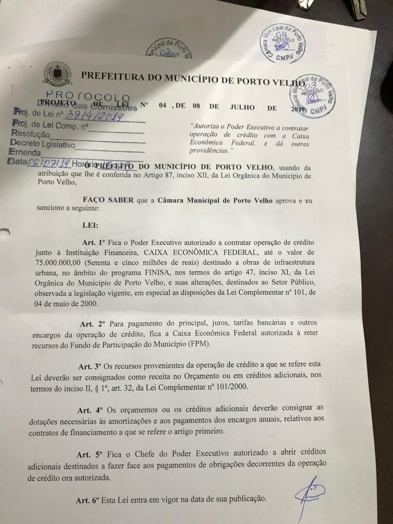 COM A PREFEITURA NO CADIN, PREFEITO PEDE EMPRÉSTIMO DE 75 MILHÕES E VEREADORES DEVEM APROVAR - News Rondônia