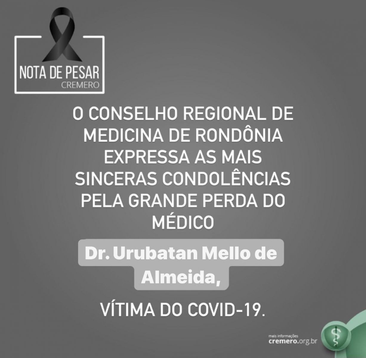 Nota de pesar: Dr. Urubatan Mello de Almeida - News Rondônia