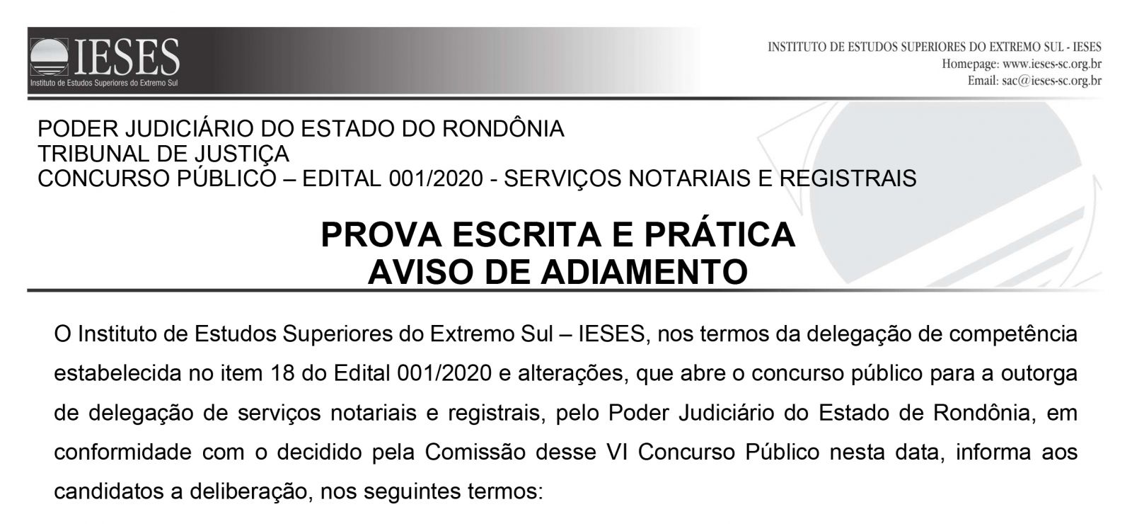 Avanço da Covid-19 em Rondônia força o adiamento das provas do Concurso de Outorga do TJ - News Rondônia