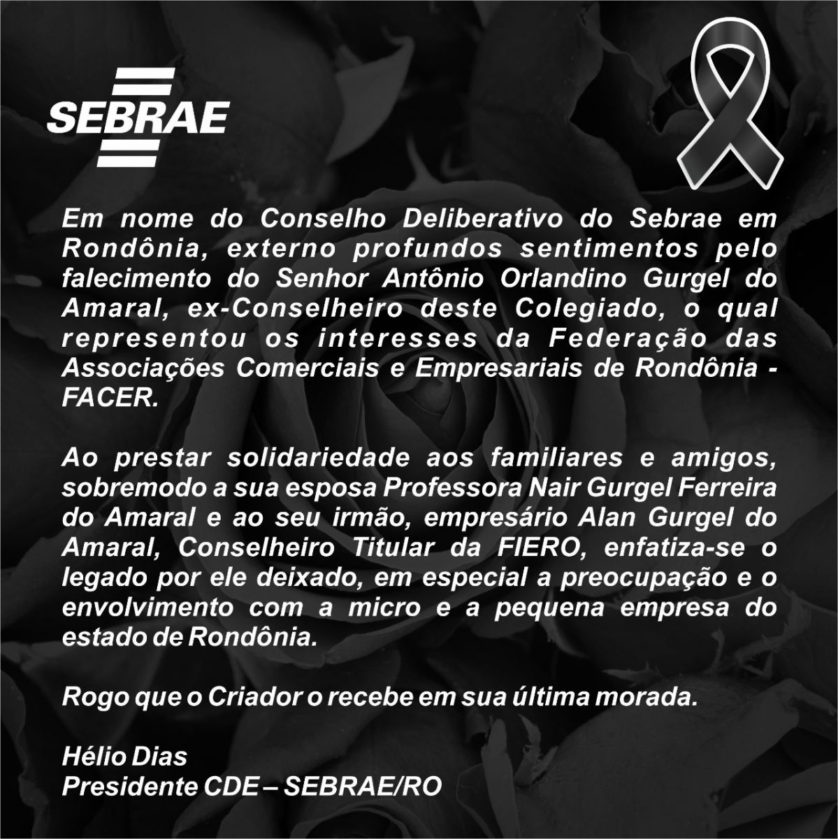 NOTA DE PESAR: Falecimento de Orlandino Gurgel - News Rondônia