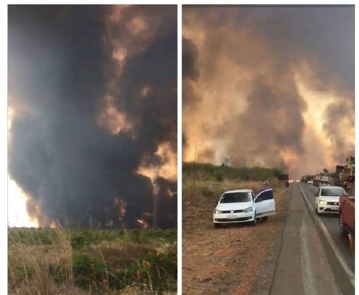 Viraliza vídeo mostrando incêndio de grande proporção que paralisou trânsito na BR-364 - Confira - News Rondônia