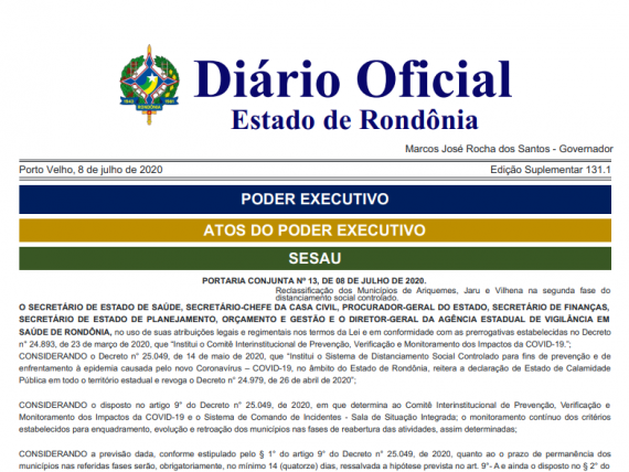 ABERTURA: Ariquemes, Jaru e Vilhena passam para segunda fase do distanciamento social em Rondônia - News Rondônia