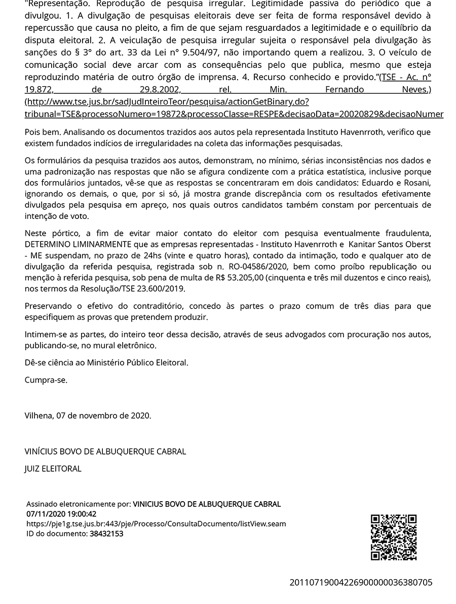 TRE solicita a retirada imediata de pesquisa feita pelo candidato Eduardo Japonês em Vilhena - News Rondônia