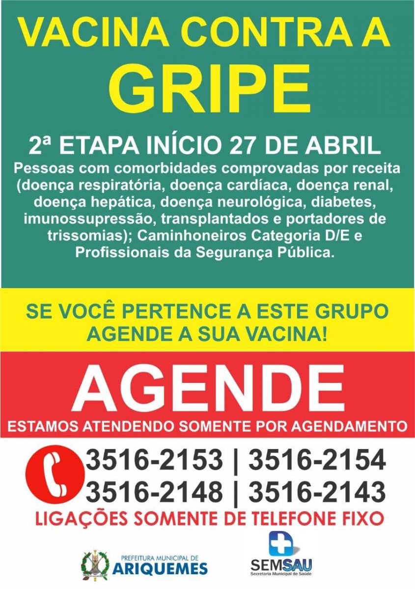 SEMSAU DE ARIQUEMES INICIA NOVA ETAPA DE AGENDAMENTOS PARA VACINAÇÃO CONTRA A GRIPE - News Rondônia