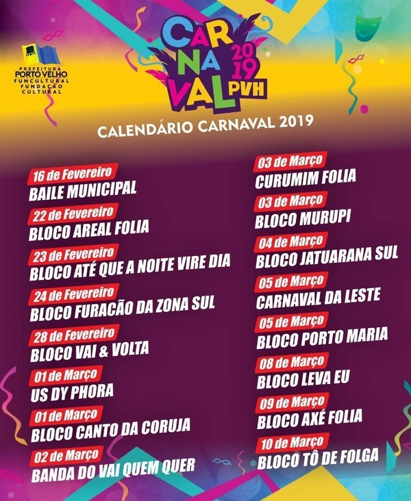 FOLIA - PROGRAMAÇÃO CARNAVALESCA CONTINUA NESTA QUINTA-FEIRA, 28 - News Rondônia