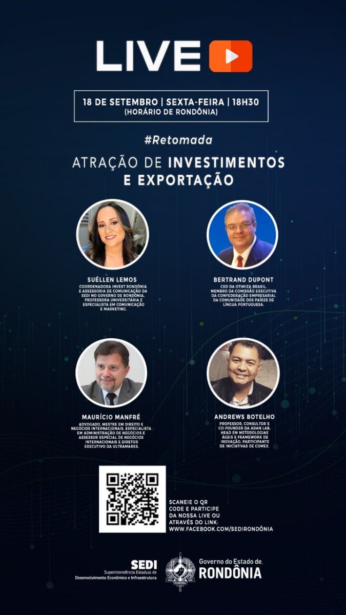 NEGÓCIOS - Sedi promove live sobre atração de investimento e exportação, nesta sexta-feira, 18 - News Rondônia