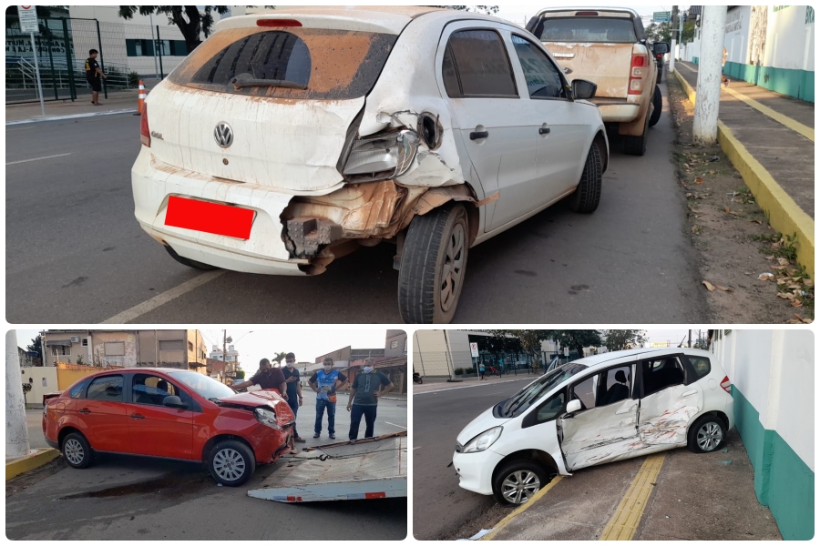 NO CENTRO: Duas pessoas ficam lesionadas em acidente entre três carros - News Rondônia
