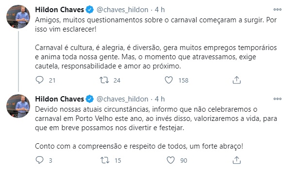 Prefeito de Porto Velho, Hildon Chaves, anuncia que não terá carnaval neste ano - News Rondônia