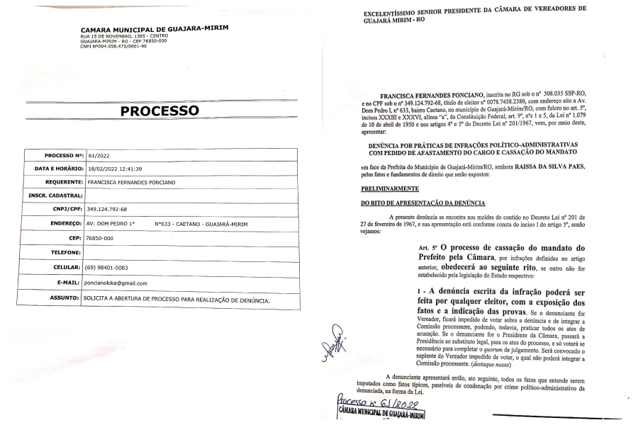 Câmara de Guajará-Mirim recebe pedido de impeachment contra a prefeita Raissa Paes - News Rondônia