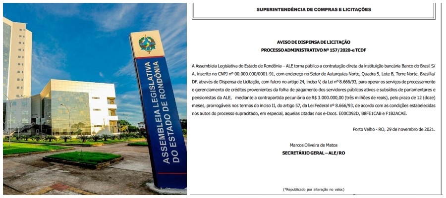 Por R$ 3 milhões, ALE-RO fecha com o Banco do Brasil para pagar salários de servidores e deputados - News Rondônia