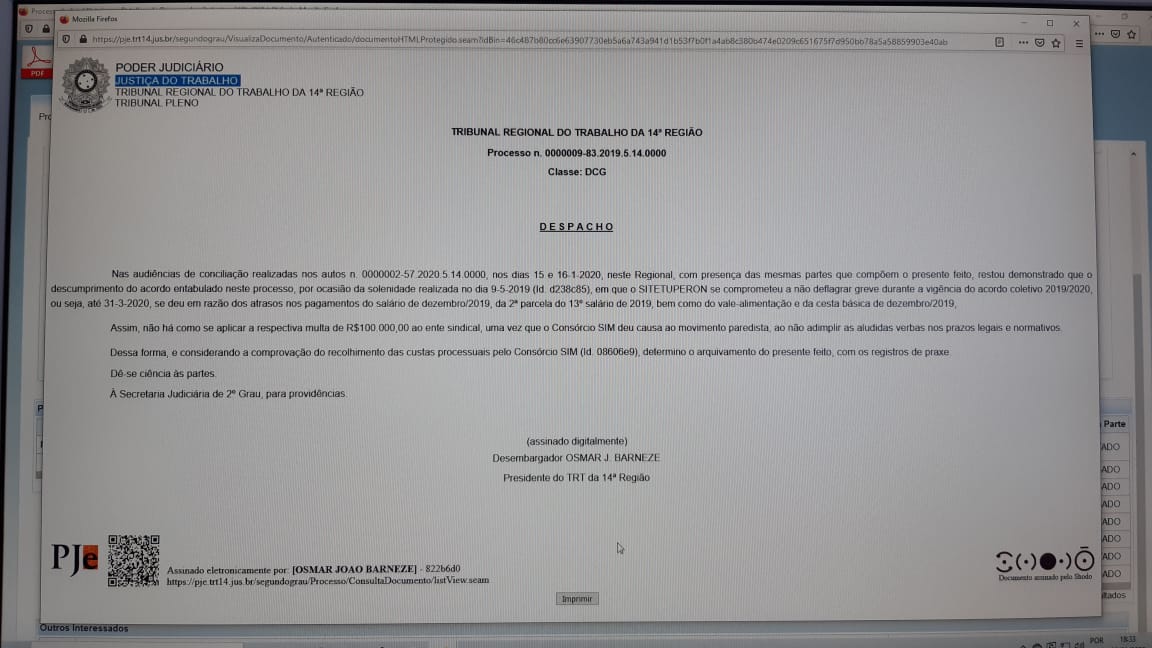 CONTRARIANDO ALEGAÇÕES DO SEC. DA SEMTRAM, DESEMBARGADOR RETIRA MULTA DE 100 MIL REAIS DO SITETUPERON - News Rondônia