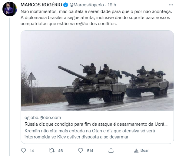 Marcos Rogério é questionado ao dizer que Governo tem dado suporte a brasileiros na Ucrânia - News Rondônia