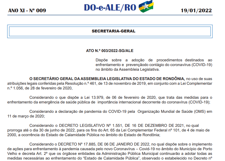 Variante Ômicron e Influenza forçam regime de plantão na ALE-RO - News Rondônia