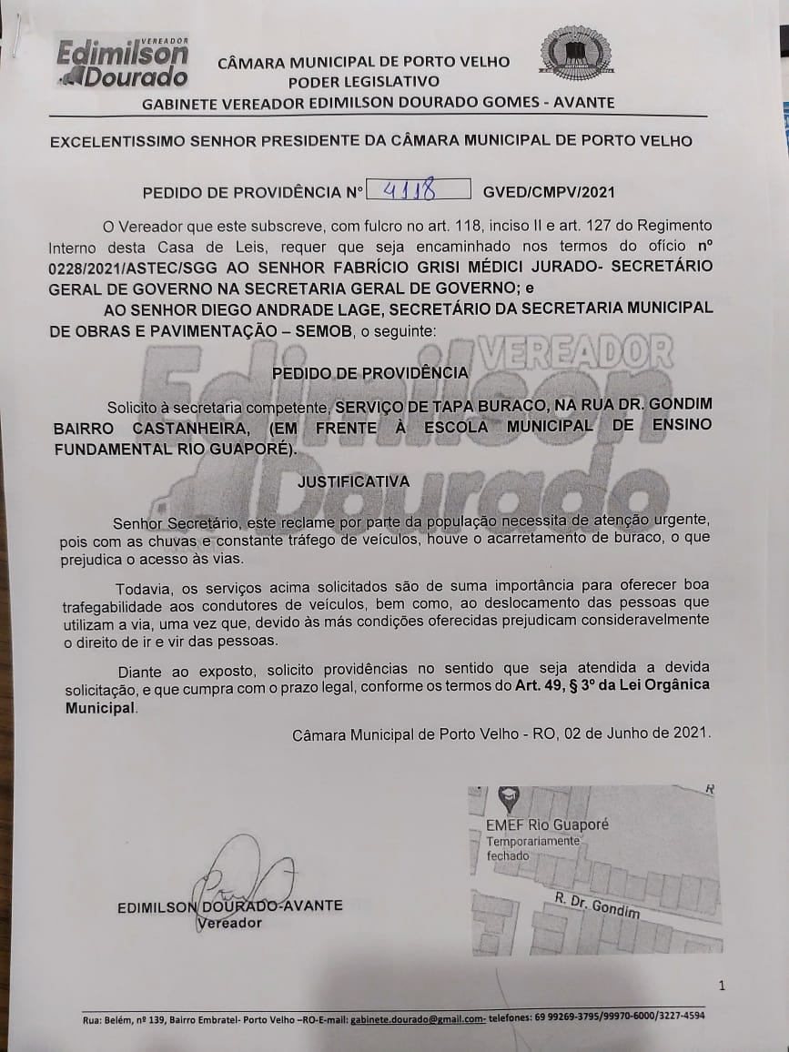 Semob realiza tapa buracos no Bairro Castanheira após solicitação do vereador Edimilson Dourado - News Rondônia