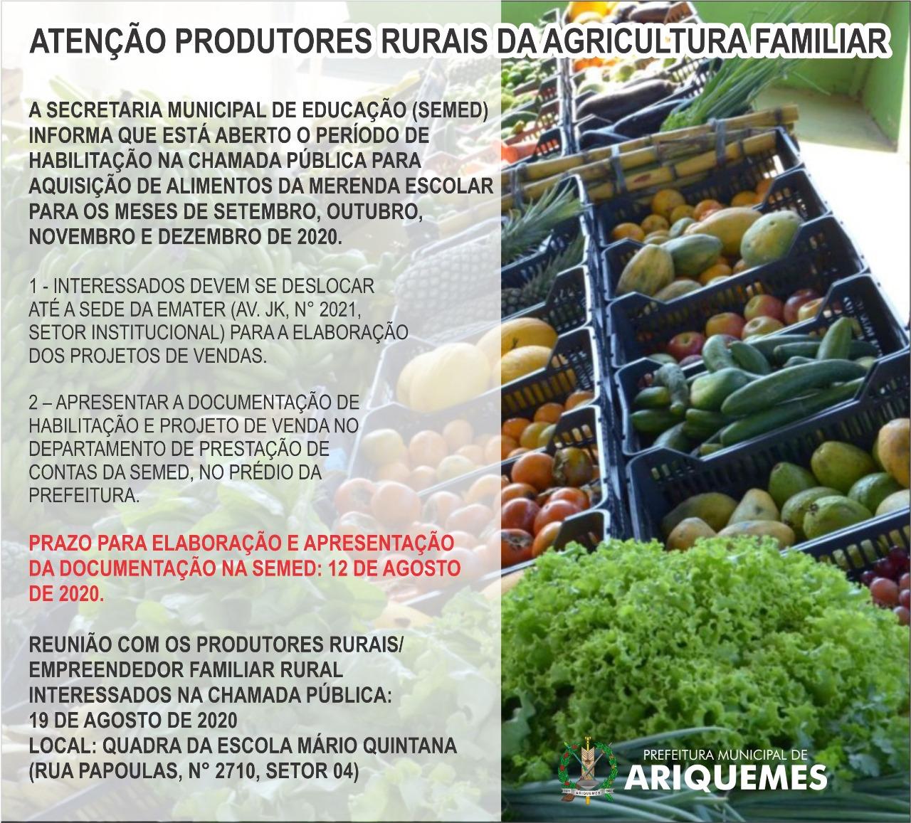 SEMED de Ariquemes divulga chamada pública para aquisição de alimentos da merenda escolar - News Rondônia