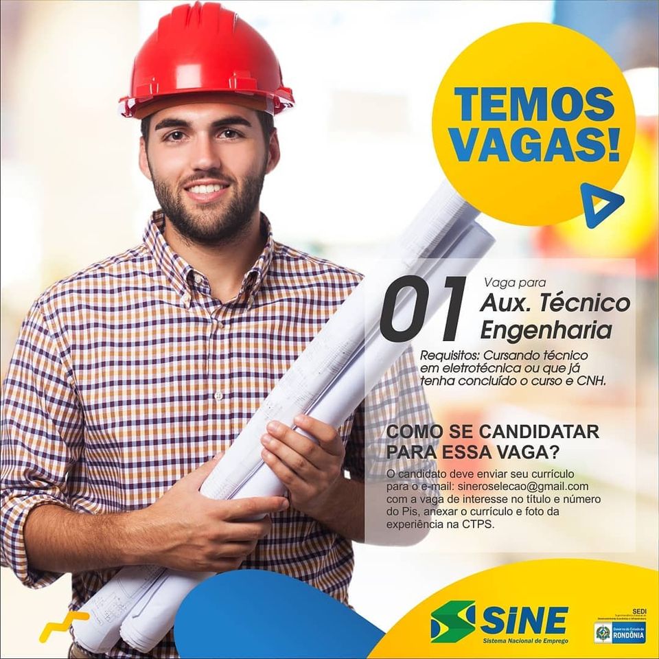 Vagas de emprego: Auxiliar Técnico Engenharia - News Rondônia