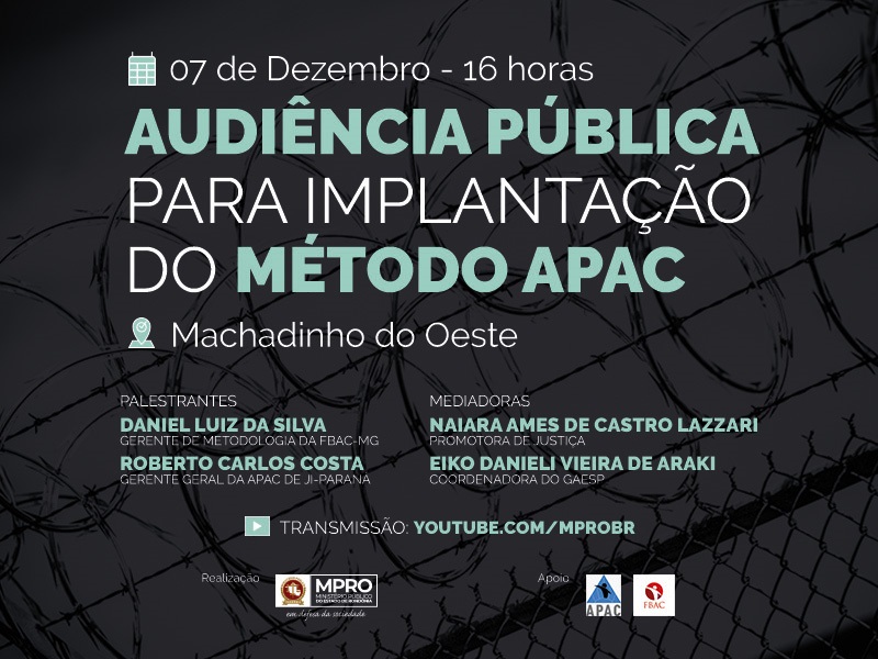 MP promoverá audiência pública virtual para implantação da APAC em Machadinho - News Rondônia