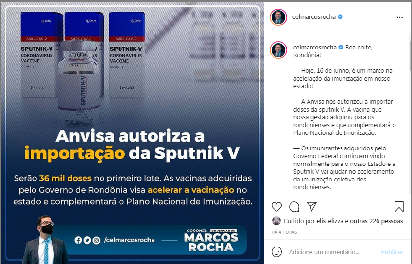 Governador comemora autorização para importar a vacina Sputnik-V, da Rússia: 'Um marco' - News Rondônia