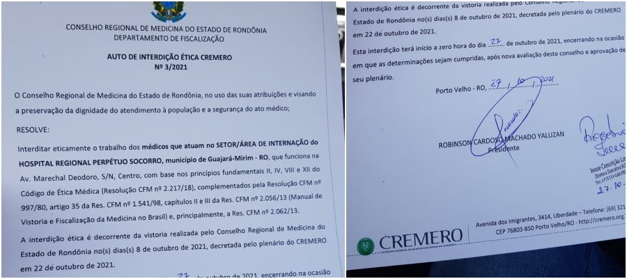 Por falta de condições de trabalho, CREMERO interdita eticamente o setor de internação do hospital regional de Guajará-Mirim - News Rondônia