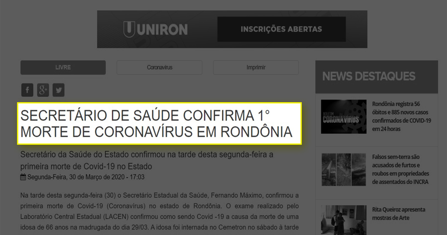 4.049 MORTES  Rondônia supera a marca de quatro mil mortes por COVID-19 - News Rondônia