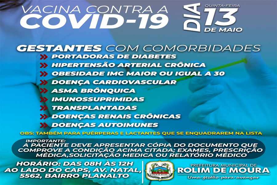 Vacinação contra a Covid-19 em gestantes com comorbidades ocorrerá quinta-feira em Rolim de Moura - News Rondônia